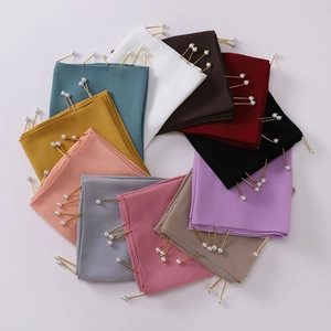 Handmade chiffon shawl set with elegant pearl copper tube pins in various solid colors