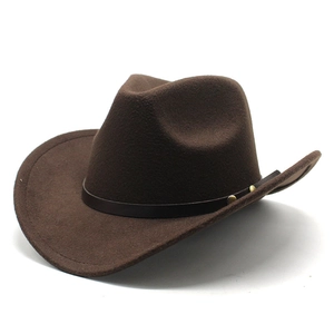 Classic brown felt western cowboy hat with black leather band and gold rivet details