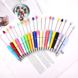 Creative DIY beaded ballpoint pens in 18 vibrant colors arranged in a fan-shaped layout