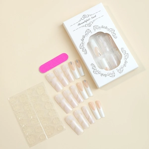 Détails de faux ongles marbrés avec strass et kit d'application complet