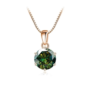 925 silver necklace with 1 carat green moissanite pendant and six-prong rose gold chain