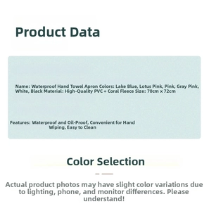 Detailed size and material chart for waterproof kitchen apron in PVC and coral fleece