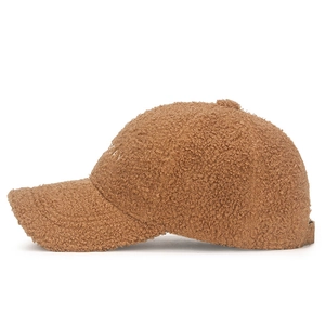 Brown teddy fleece baseball cap with side embroidery for women in autumn and winter