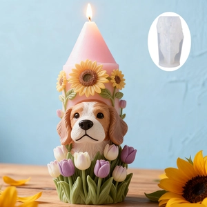 3D dog and sunflower tulip silicone mold for DIY handmade scented candles and resin crafts