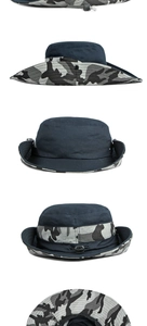 Vues détaillées du chapeau de soleil camouflage à large bord avec mentonnière réglable