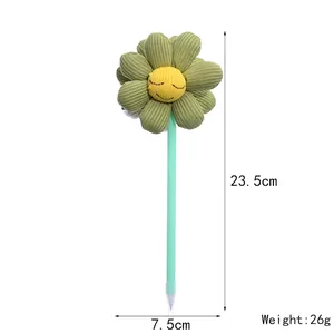 Creative smiley flower gel pen with green petals and dimensions showing 23.5cm length