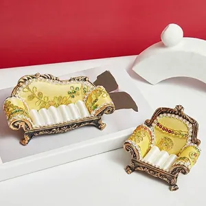 Vintage Miniature Sofa Jewelry Display Stand Resin Fabric Ring Holder Earring Organizer Baroque Furniture Style Home Decor