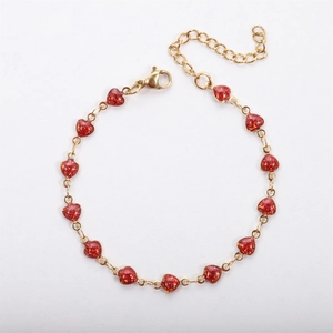 Elegant 18k gold plated stainless steel bracelet with red glitter heart charms for women
