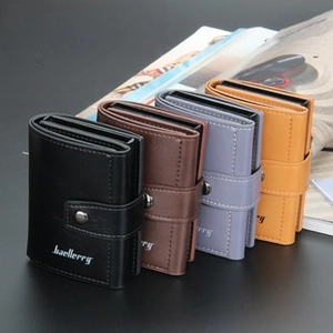 Detail of multi-color RFID blocking wallets with snap button and premium pebbled texture