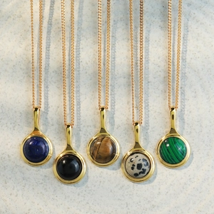 French vintage tiger eye and malachite stone necklaces with gold-plated chains for women