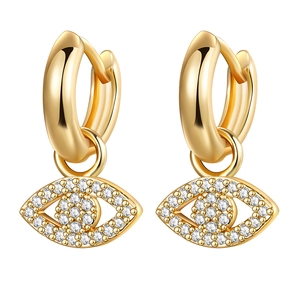 Golden Evil Eye hoop earrings with sparkling cubic zirconia pavé in a sleek minimalist design