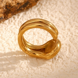 Detailed view of an 18K gold-plated double-layer lava-style ring on natural stone