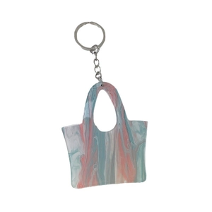 Creative handbag keychain with pink and blue fluid marble texture acrylic charm