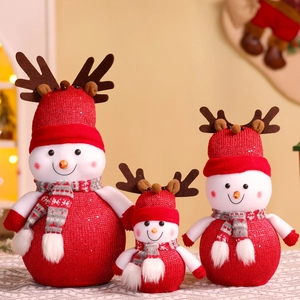 Christmas Snowman Ornament Knitted Reindeer Antlers Scarf Festive Home Indoor Party Decoration Desktop Plush Statue