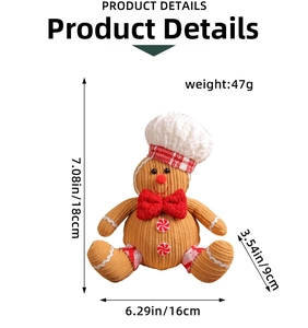 Detail of gingerbread man plush with corduroy texture and white chef hat decoration