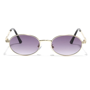 Oval retro sunglasses with gold metal frame and purple gradient lenses for men and women