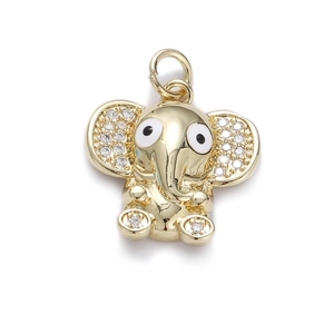 Close-up of golden elephant charm with sparkling rhinestones and white enamel eyes