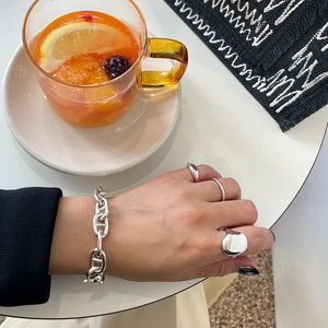 Minimalist 925 sterling silver ring and pig nose anchor chain bracelet jewelry set for women