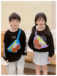 Kids chest bags in blue and purple featuring cute waffle car design and big eyes