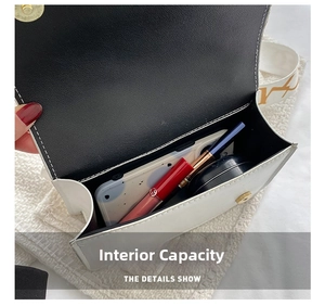 Detail shot of the internal capacity showing space for phone and makeup in crossbody bag
