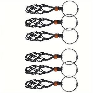 Set of 6 woven cord necklace stone holders with adjustable wooden beads and metal rings