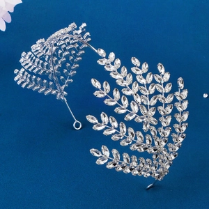 Serre-tête de mariée élégant avec feuilles en strass argentés pour mariage et fête