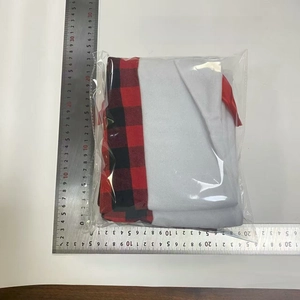 6-pack large red and black plaid Christmas stockings with white plush cuff detail