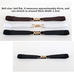 Elastic skinny waist belt detail showing 2.2cm width and 65-90cm stretchable length
