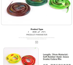 Détails macro de serpents en caoutchouc flexible en quatre couleurs avec corps réalistes de 70 cm