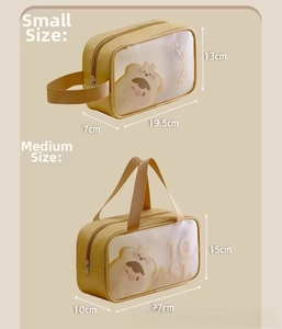 Detailed comparison of small and medium waterproof cartoon toast toiletry bags with sizes