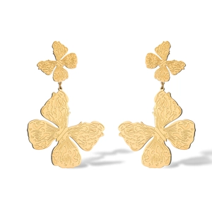 Elegant gold-plated butterfly drop earrings with textured wings and double-layer design