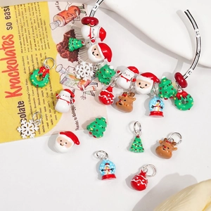 Christmas Charms Beads Alloy Enamel Santa Claus Snowman Reindeer Tree Snowflake For DIY Jewelry Making Accessories