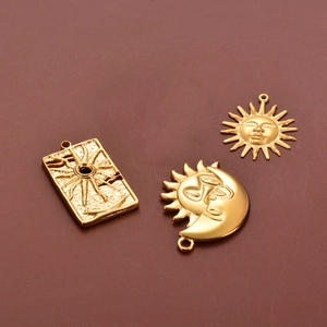Golden sun and moon pendants for jewelry making with mystical bohemian charms
