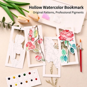 DIY watercolor bookmark kit with floral cutouts and 12-color solid paint set