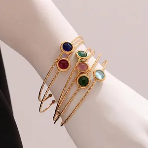 Stainless Steel Offener Armreif Mit Rundem Tschechischem Glasstein Vergoldet Minimalistisches Nischenmode Armband Für Damen
