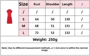 Size chart for stylish sleeveless maxi dress with detailed measurements in centimeters