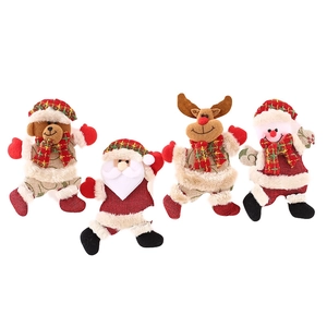 4-piece Christmas plush doll set featuring Santa, Reindeer, Bear and Snowman tree ornaments