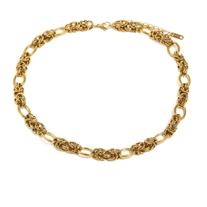 French retro 18K gold plated stainless steel chunky ring chain necklace with toggle clasp