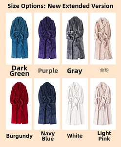 Selection of eight colorful long flannel robes with matching belts for winter comfort