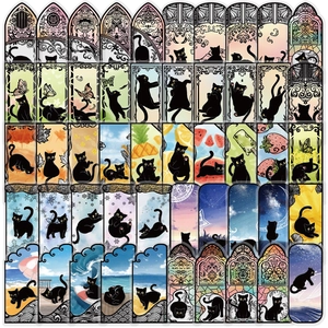Set of 50 waterproof black cat stickers with gothic and seasonal fantasy themes