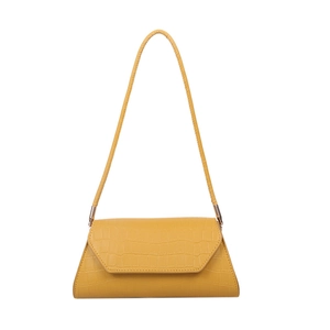 Yellow faux crocodile pattern baguette bag with minimalist underarm shoulder strap