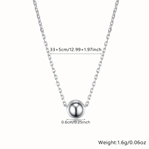 Detail showing S925 silver necklace with 0.6cm bead diameter and 33+5cm chain length