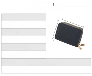 Ficha técnica con 11 ranuras para tarjetas y dimensiones de la cartera de cuero PU