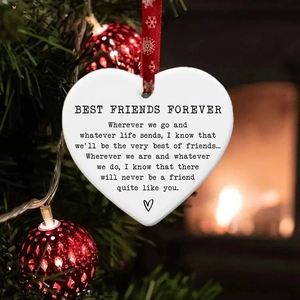 Acrylic Heart Hanging Ornament Christmas Tree Decoration Festive Printed Quote Memorial Gift Friendship Sign