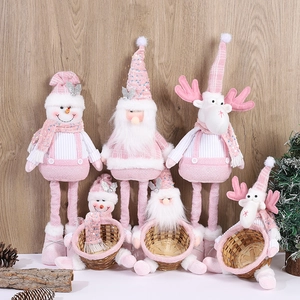 Pink and white Christmas plush gnomes set with snowman and reindeer holiday decor