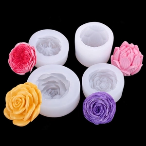 Floral silicone molds for soap and candle making featuring rose and lotus designs
