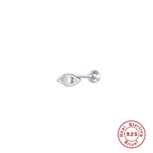 Macro view of S925 sterling silver screw back stud earring with crystal eye design