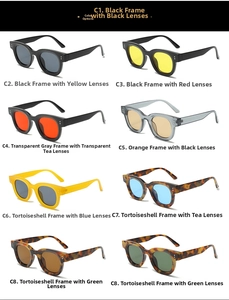 Detailed grid display showing eight different retro oval frame color options for sunglasses