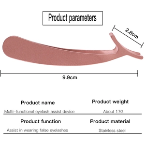 Rose gold stainless steel eyelash applicator tool with size specifications and parameters