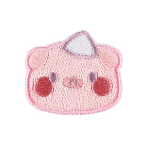 Pink cartoon animal embroidered patch accessory with adhesive backing for clothing decoration